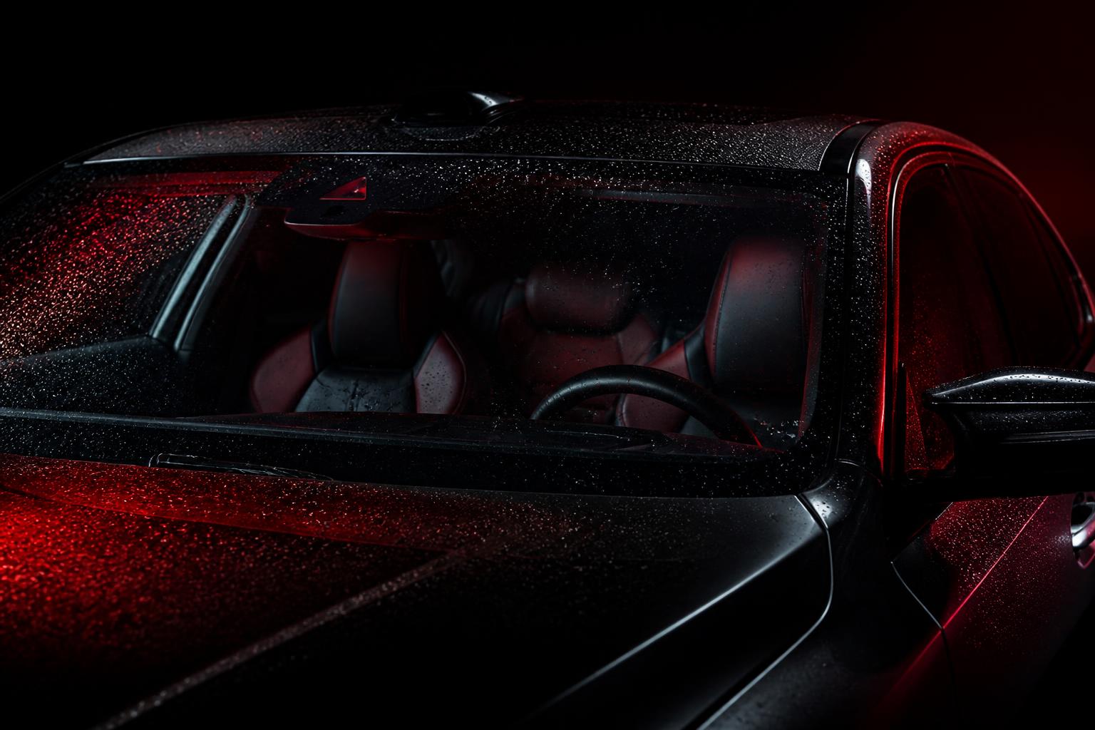 Cinematic close-up of an automotive windshield
