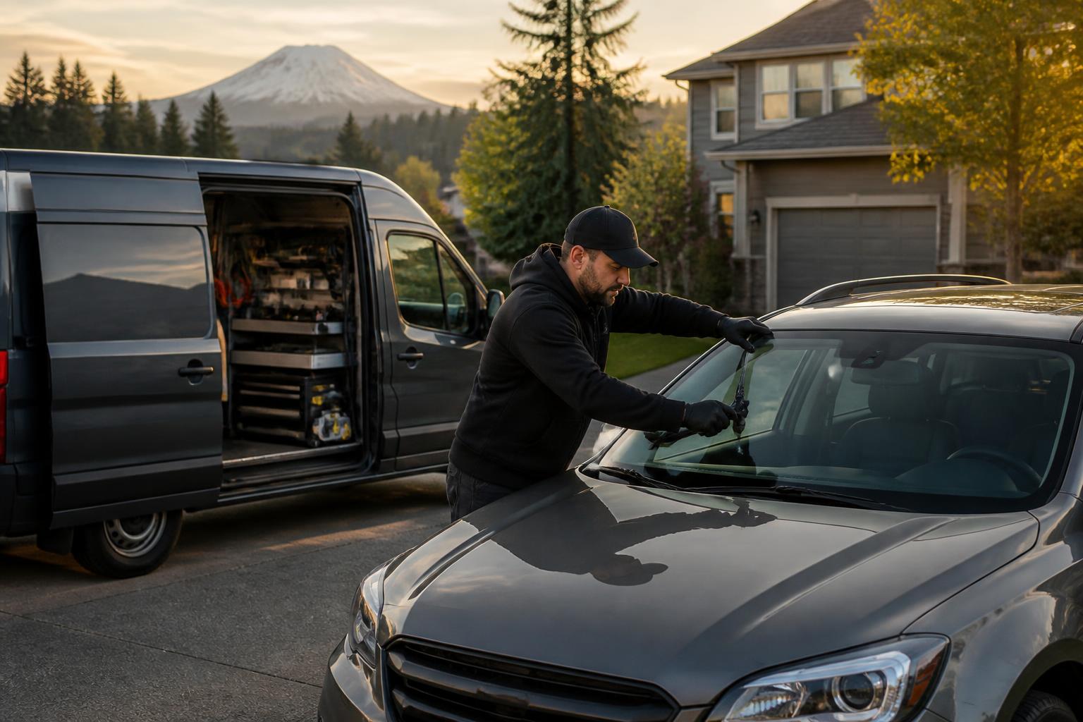 Windshield Doctor mobile service van at a customer driveway